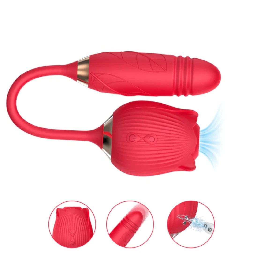 The rose toy clit sucker with thrusting bullet vibrator