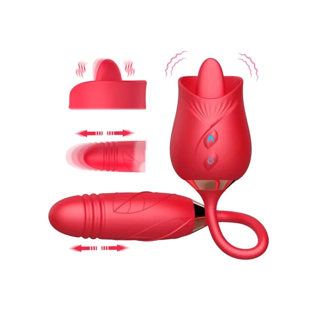 The Royal Kiss - Rose Licking Vibrator with Thrusting Dildo